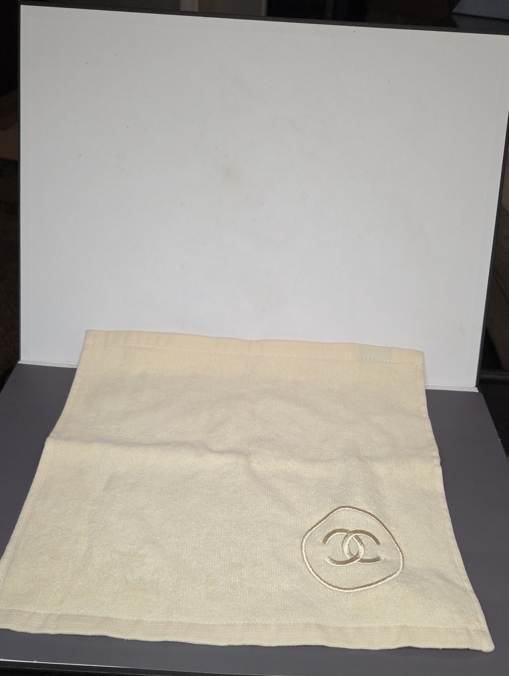 CHANEL Cream Embroidered CC Logo Face/Washcloth